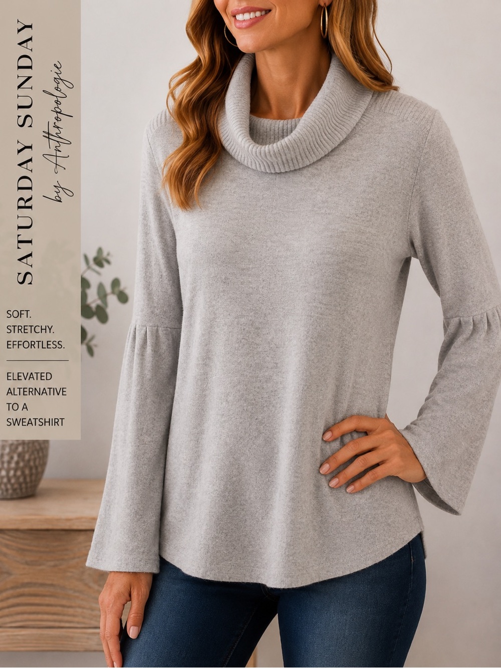 Or FREE! Anthropologie Saturday Sunday Gray Cowl Neck Metallic Stripe Sweater M